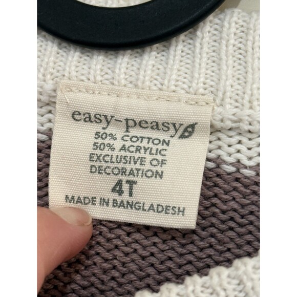 Easy Peasy Kids Striped Knit Sweater 4T Ivory Purple Green Crewneck Preppy Soft - Picture 5 of 5